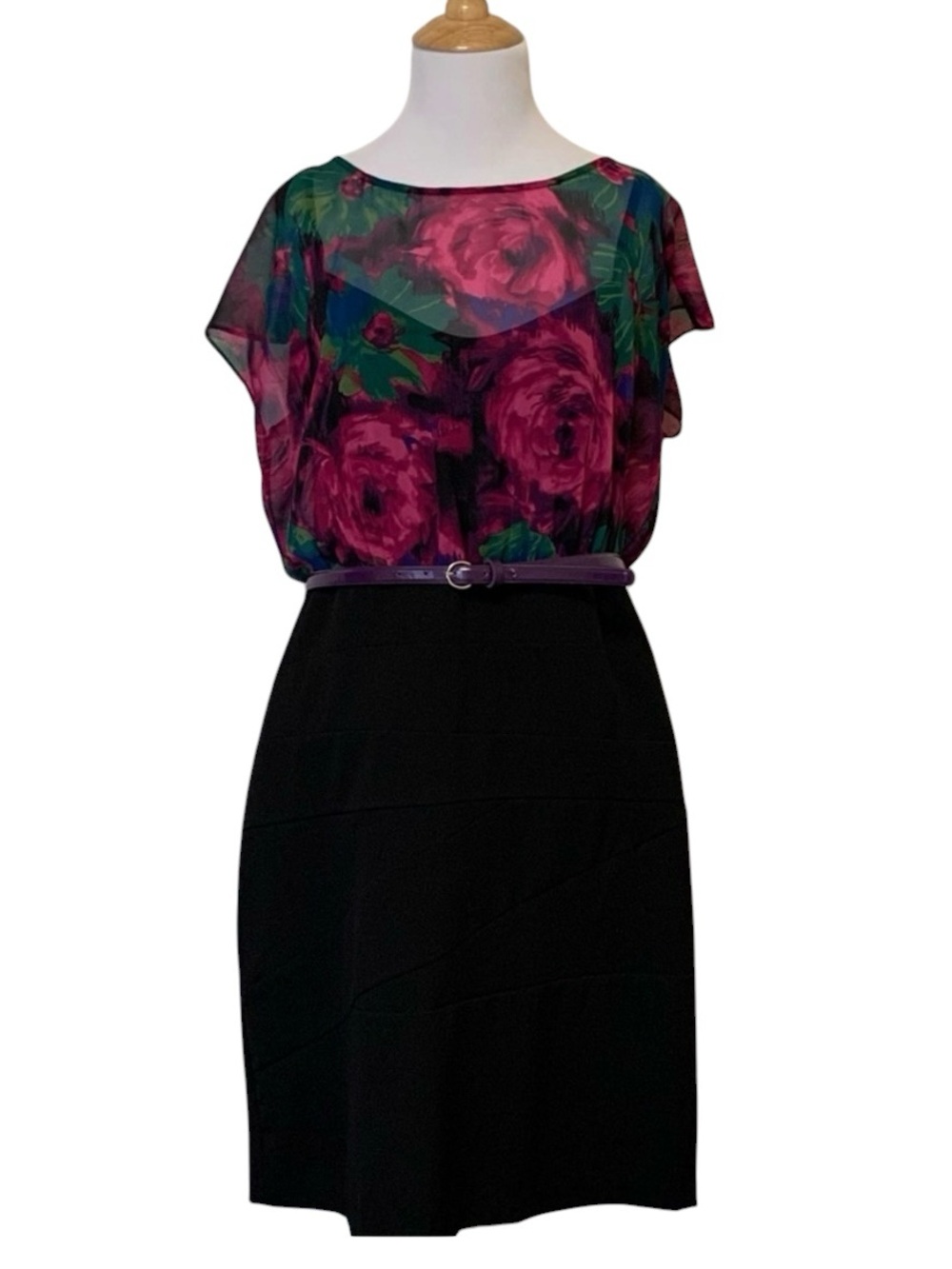 NWT AB STUDIO VINTAGE FLORAL DRESS WITH SOLID BLACK SKIRT SIZE 10